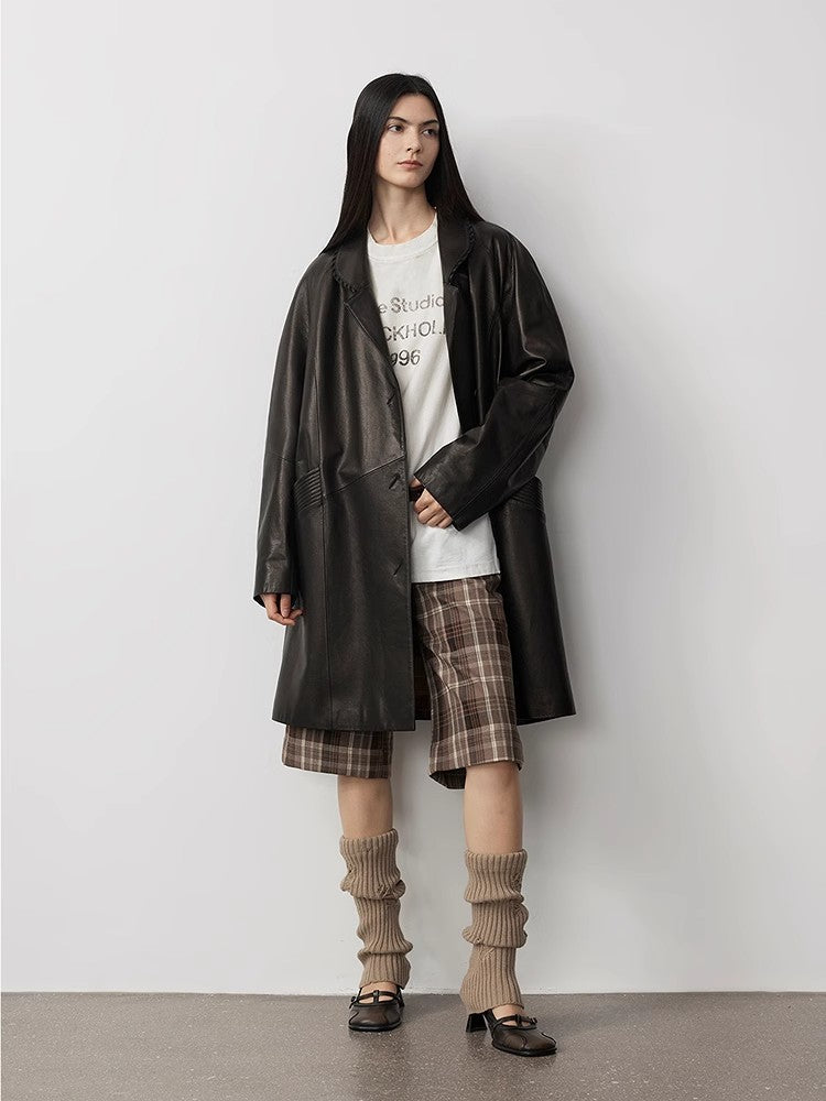 Sonorous Rose vintage imported oil waxed goatskin long trench coat