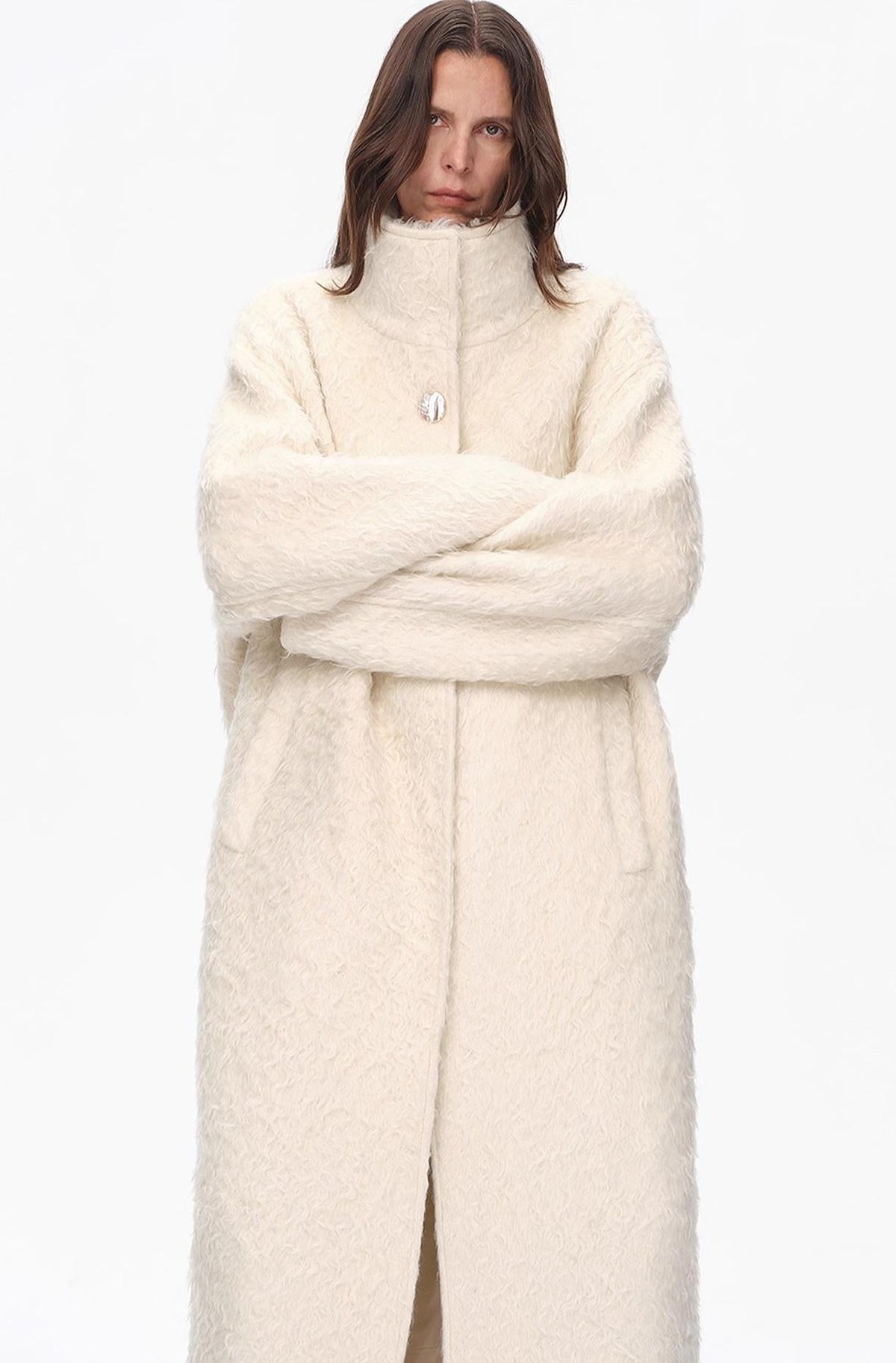 "Song of Snowland"Women's mohair wool stand collar coat autumn and winter loose woolen coat