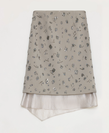 "Flowers and Her" irregular hand-embroidered sequin skirt