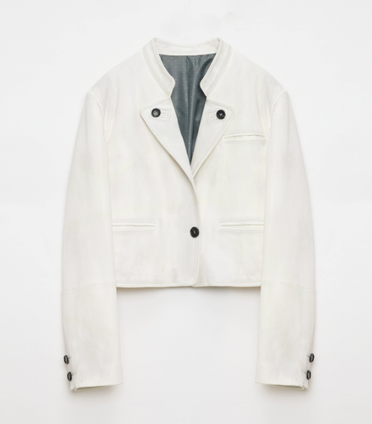 "Roman Story" Stand Collar Suit Sheepskin Leather Short Jacket