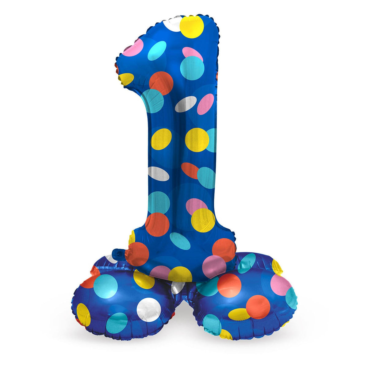 Ballon aluminium sur pied chiffre 1 à pois multicolores – 72 cm