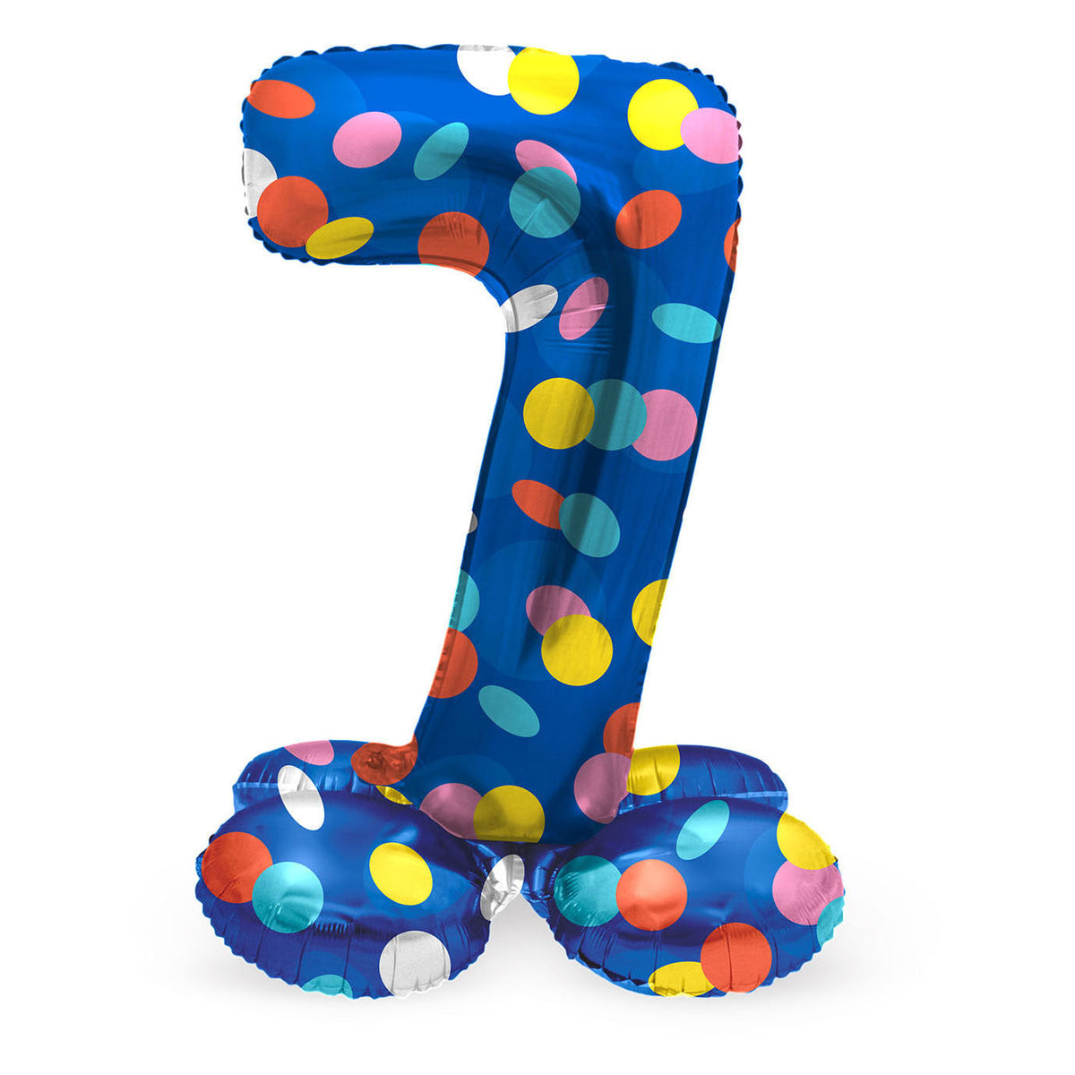 Ballon aluminium sur pied chiffre 7 à pois multicolores – 72 cm