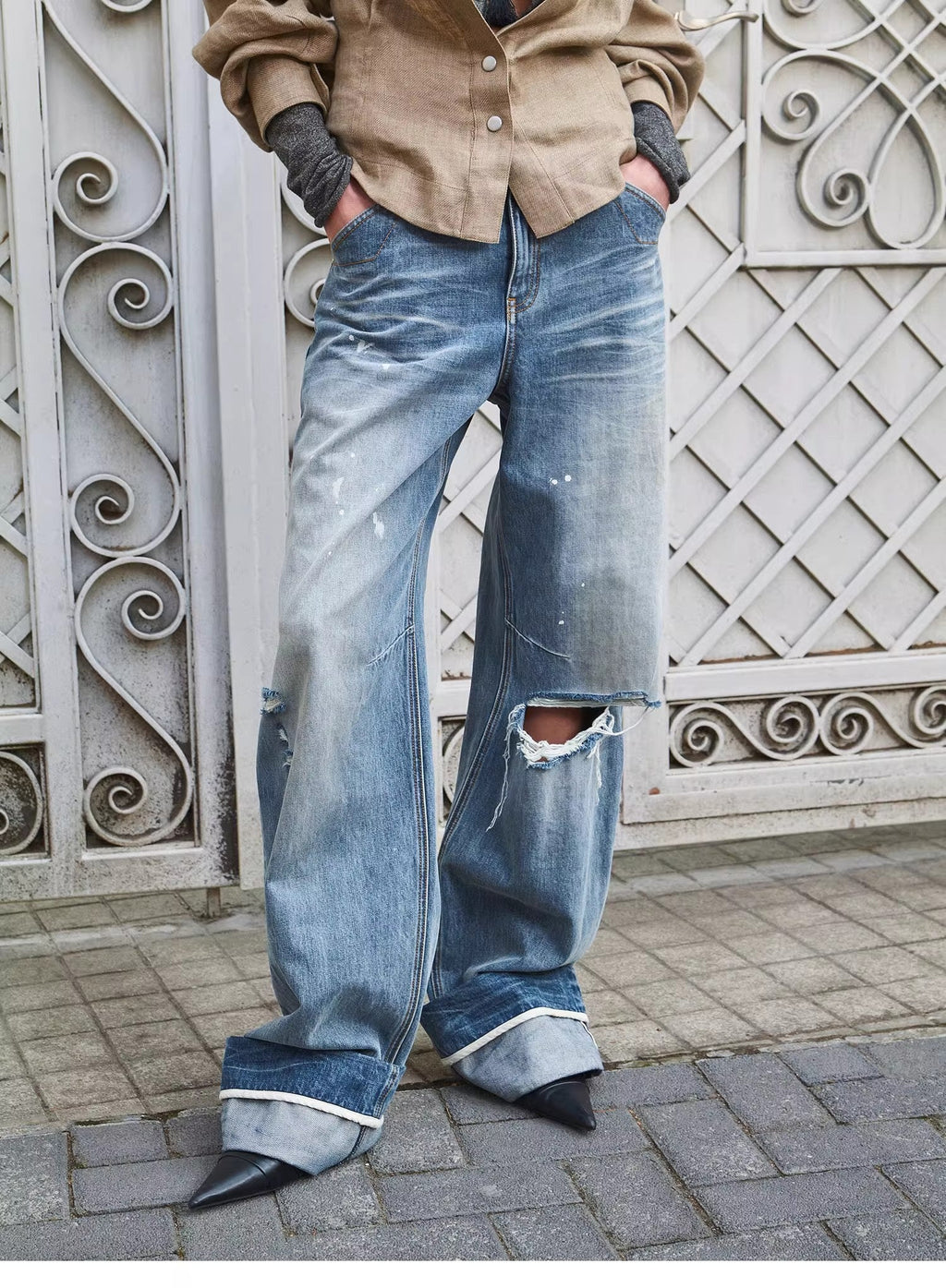 "Refreshing West Coast" Straight-Cut Selvedge Jeans with Smudged & Splashed Ink Detailing