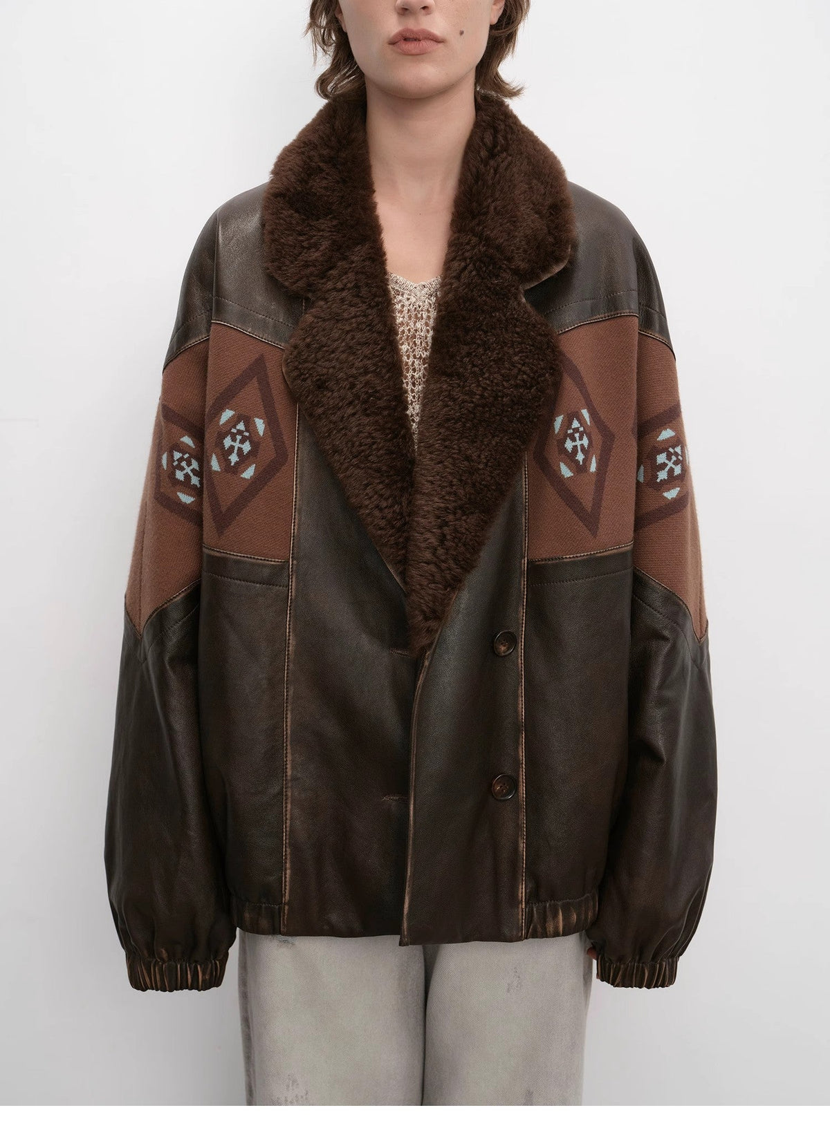 "Jumping City" Imported Suede Sheep Leather Sheep Curl Lapel White Goose Down Parka