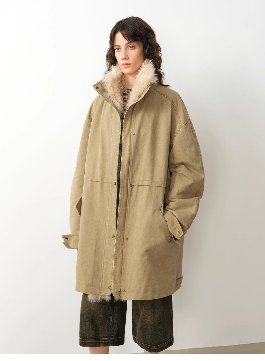 "Cool Denim" 90 goose down jacket workwear style detachable toka silhouette parka jacket for women