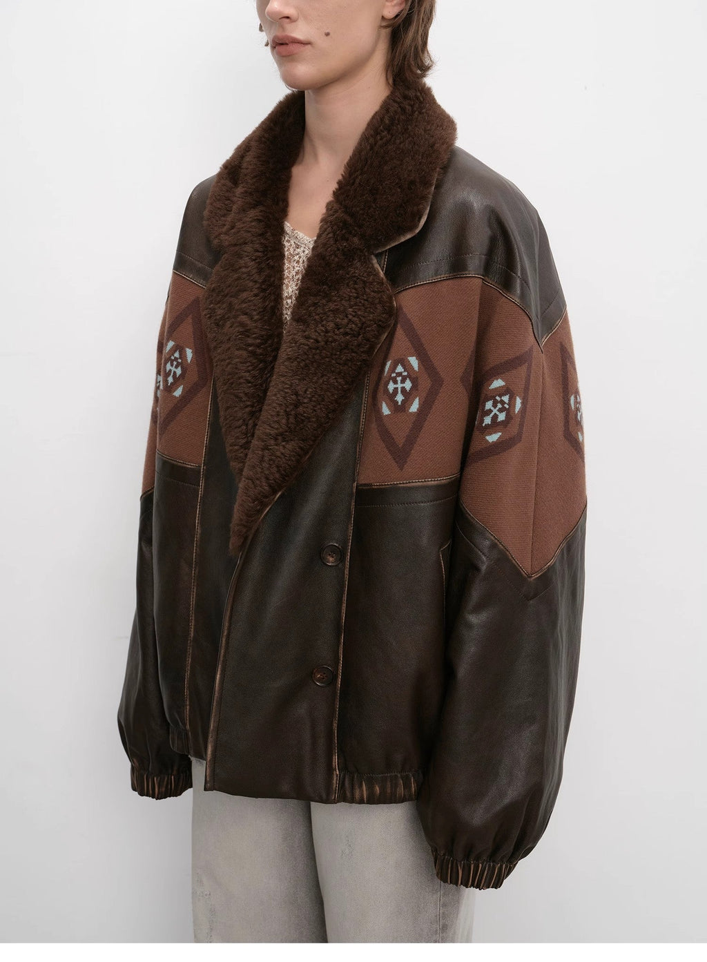 "Jumping City" Imported Suede Sheep Leather Sheep Curl Lapel White Goose Down Parka