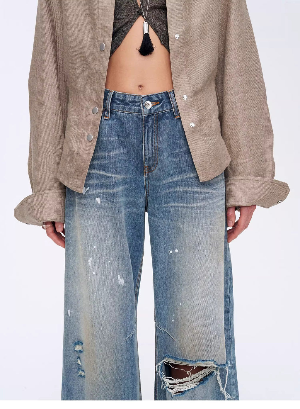 "Refreshing West Coast" Straight-Cut Selvedge Jeans with Smudged & Splashed Ink Detailing