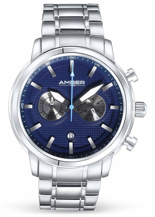 Montre chronographe quartz homme Amber Time – bracelet acier, étanche 50 m