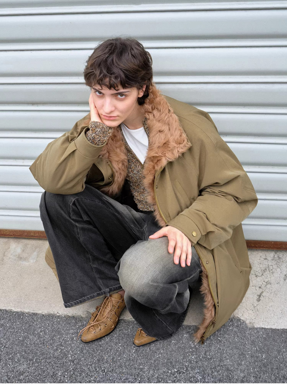"Amber Pine Forest" fashionable Toka curly collar 90 goose down H-type drawstring mid-length parka down jacket