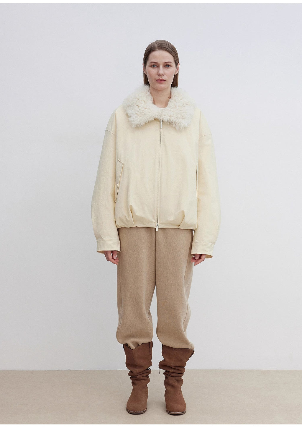 "Mariette" detachable Tuscan fur collar down jacket lining short parka