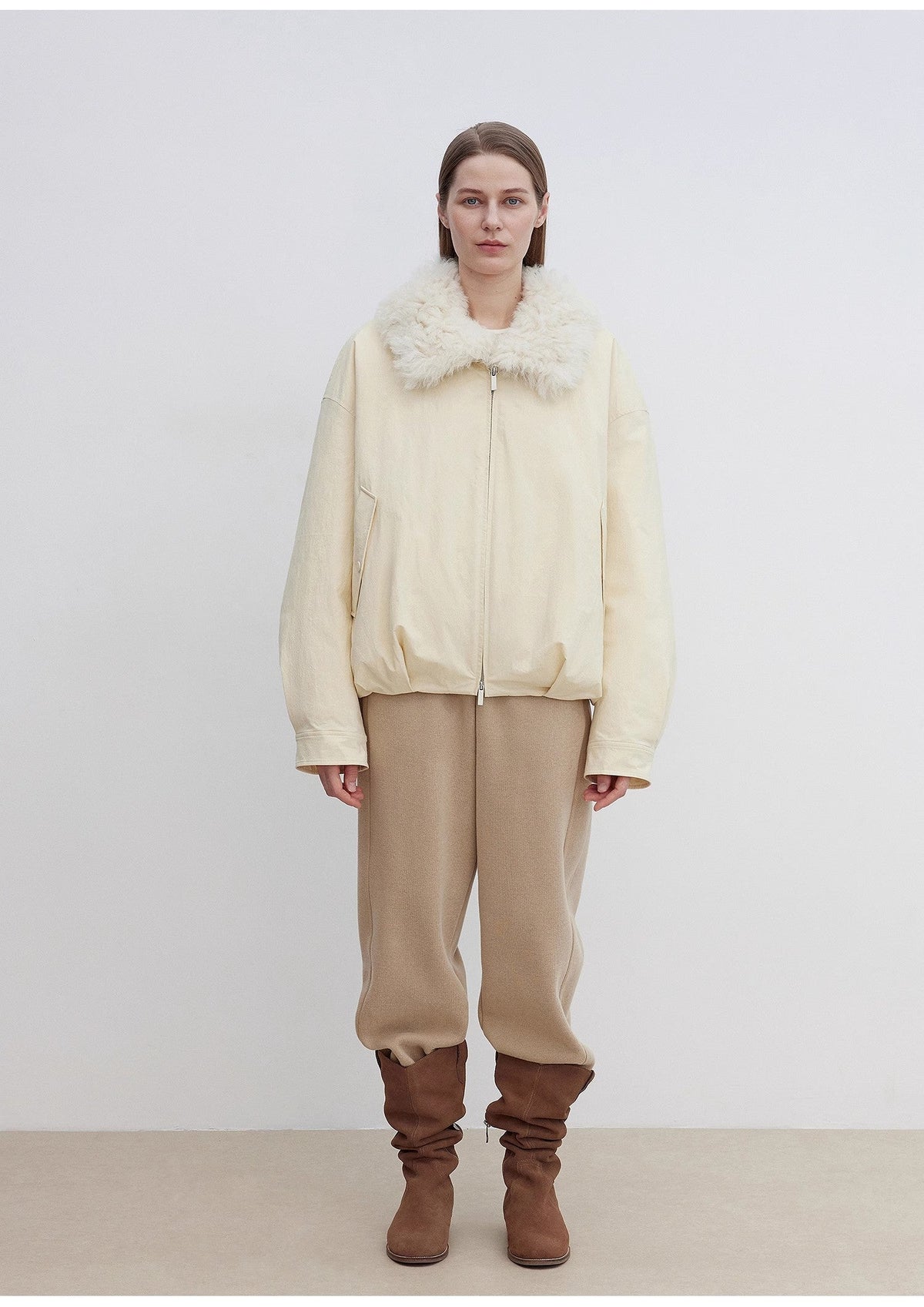 "Mariette" detachable Tuscan fur collar down jacket lining short parka
