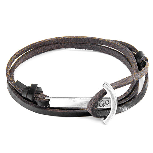 Bracelet Clipper argent et cuir marron foncé