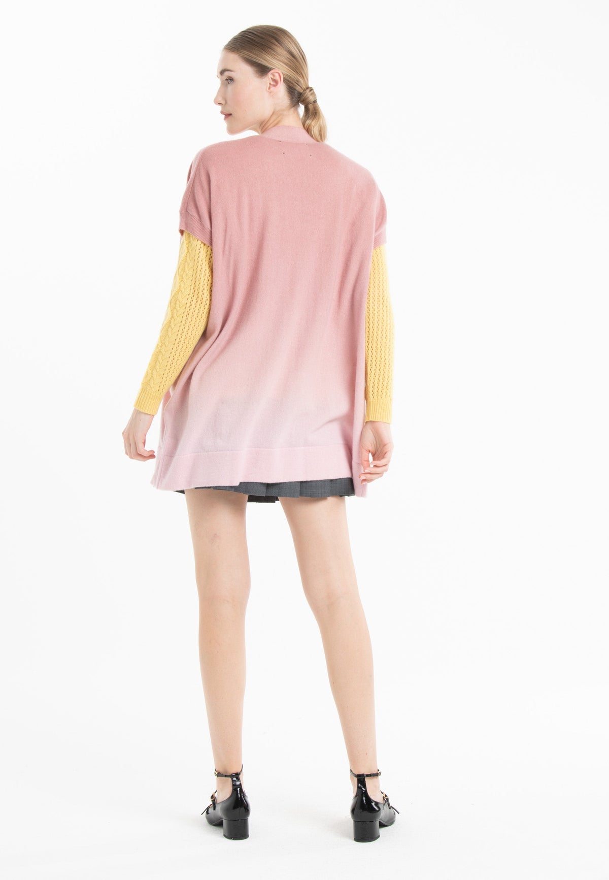 Gilet à manches courtes femme en cachemire tie & dye rose baby & rose nude - AVA 11B