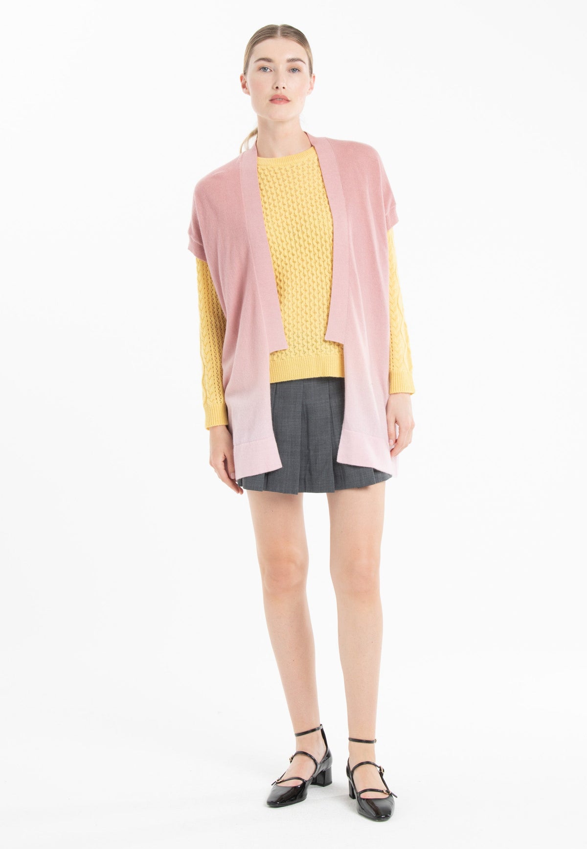 Gilet à manches courtes femme en cachemire tie & dye rose baby & rose nude - AVA 11B