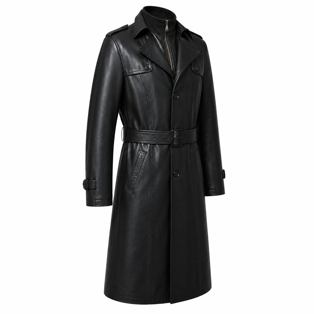 Mens Sheepskin Leather Trench Coat