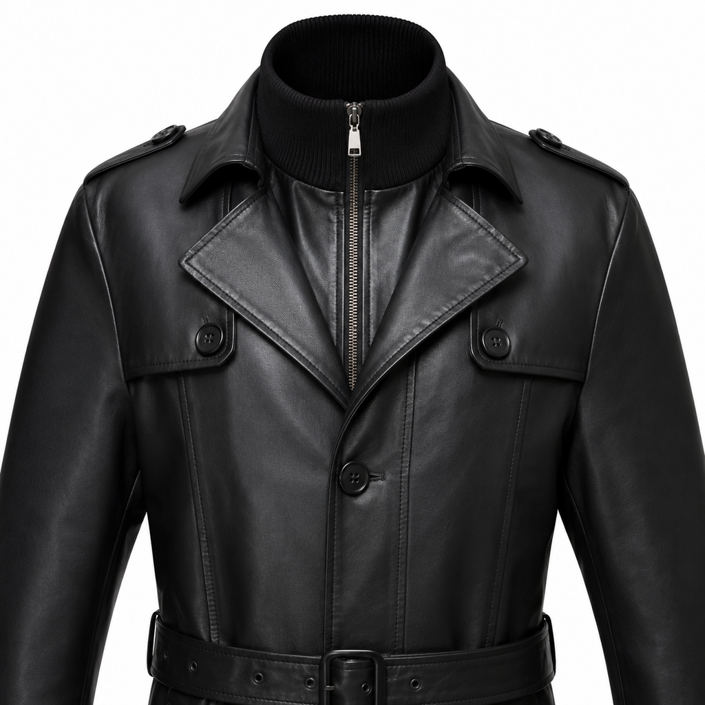 Mens Sheepskin Leather Trench Coat