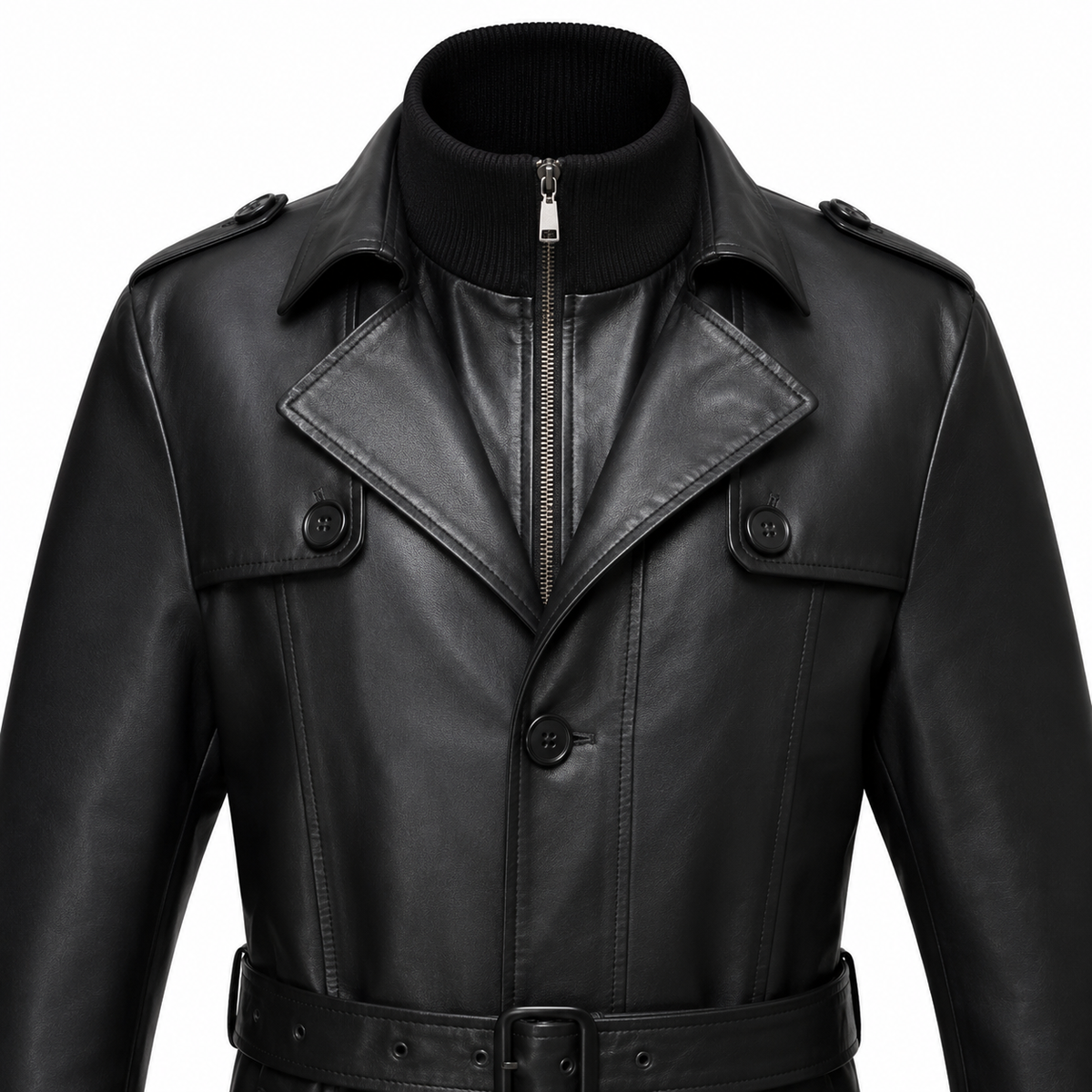 Mens Sheepskin Leather Trench Coat