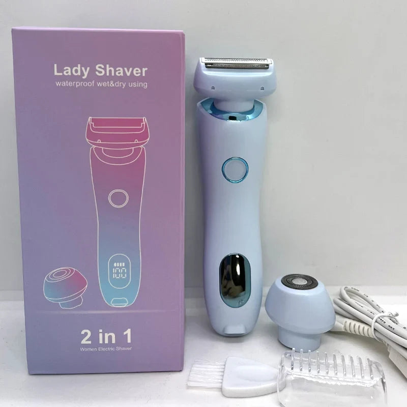 NNEOBA 2-in-1 Electric Razor for Women Painless Bikini Trimmer & Hair Remover Blue