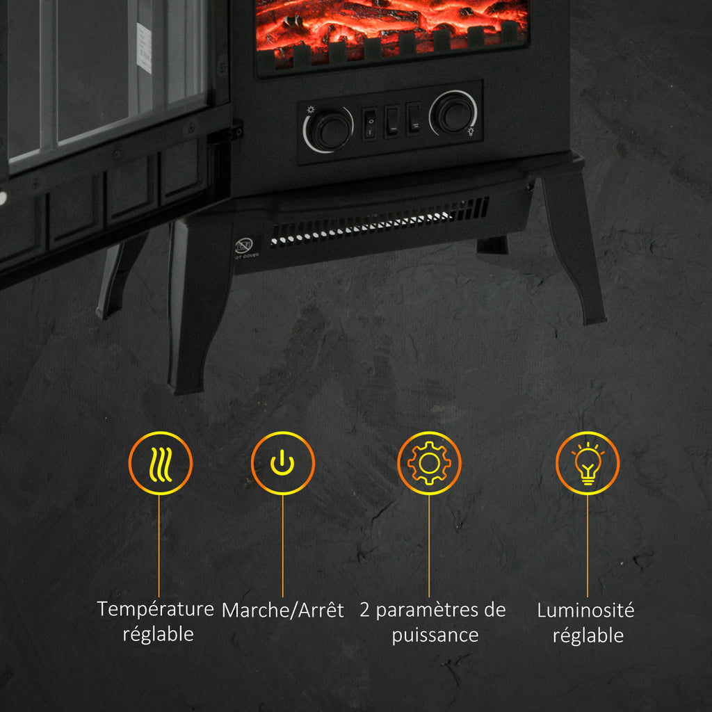 Cheminée électrique sur pied 1000/2000 W, fausse cheminée décorative avec effet flamme LED, protection contre la surchauffe, zone de couverture 15-30 m², noir-4