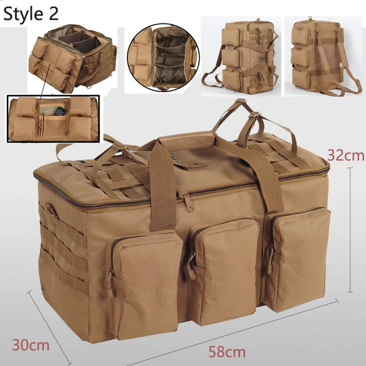 55L Tactical Duffel Backpack Travel Bag Khaki-4