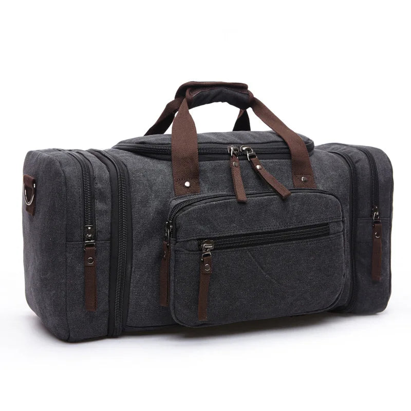 Canvas Travel Duffel Tote Bag Black-0