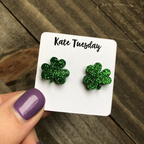 Boucles d'oreilles trèfle pailleté Saint-Patrick