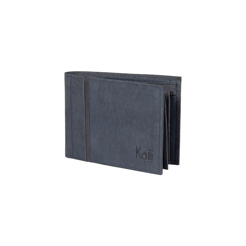 K12220DF | Men's wallet in genuine full-grain leather, Naked. Blue color. RFID protection. Size when closed: 11.5 x 8.3 x 2 cm. Packaging: gift box bottom/cover