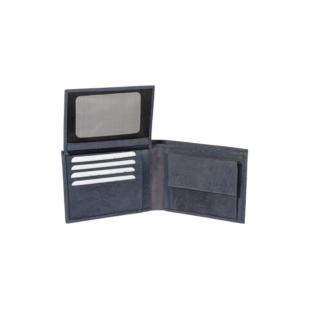 K12220DF | Men's wallet in genuine full-grain leather, Naked. Blue color. RFID protection. Size when closed: 11.5 x 8.3 x 2 cm. Packaging: gift box bottom/cover