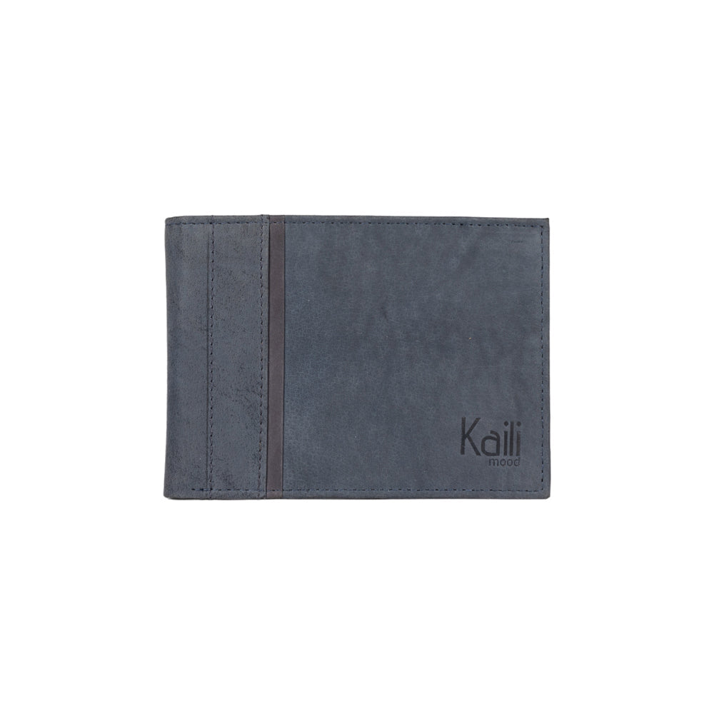 K12220DF | Men's wallet in genuine full-grain leather, Naked. Blue color. RFID protection. Size when closed: 11.5 x 8.3 x 2 cm. Packaging: gift box bottom/cover