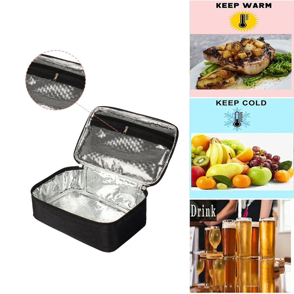 Small Insulated Lunch Box Bag For Work Picnic (Black)-4