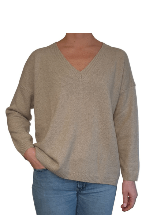 Pull oversize col V femme en cachemire régénéré – Lanaioli