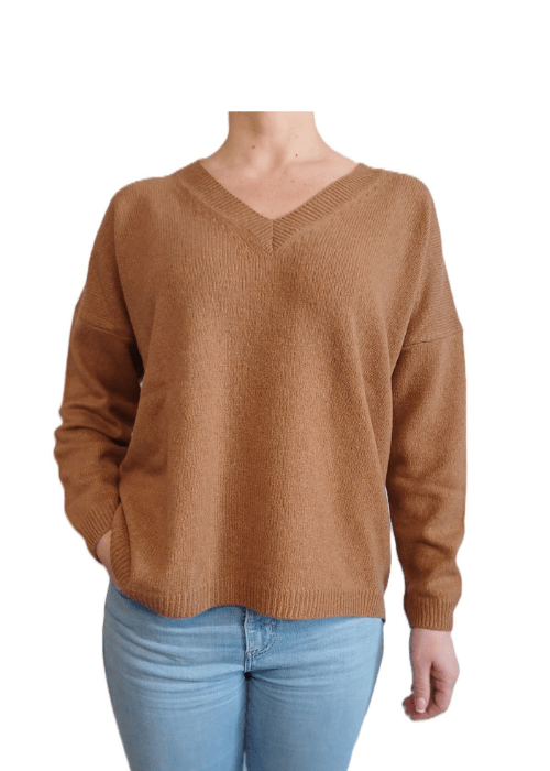 Pull oversize col V femme en cachemire régénéré – Lanaioli