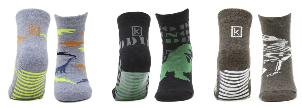 Chaussettes Antidérapantes Enfant Dinosaure en Coton Écologique (3 paires)