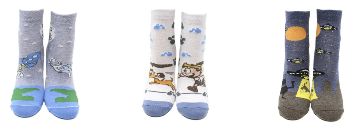 Chaussettes Garçon Duo Coton Écologique - Bleu, Blanc, Gris (3 paires)