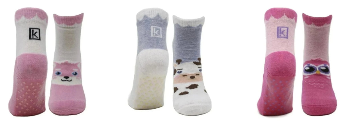 Chaussettes Antidérapantes Fille Coton Écologique - Blanc, Bleu, Rose (3 paires)