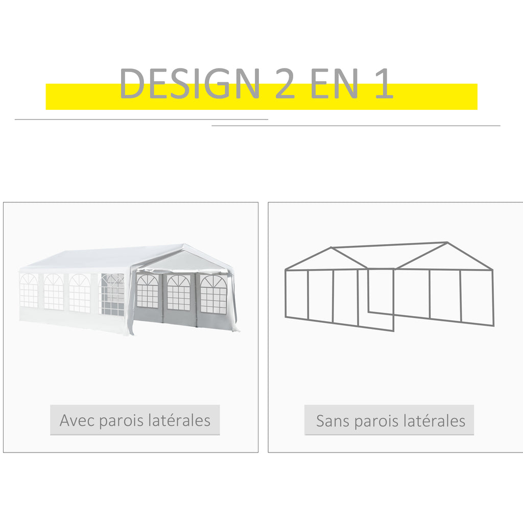 Tente Tonnelle de Réception Jardin Chapiteau PE Imperméable Tube Acier 7.98L x 3.92l x 2.8Hm Blanc Neuf 14