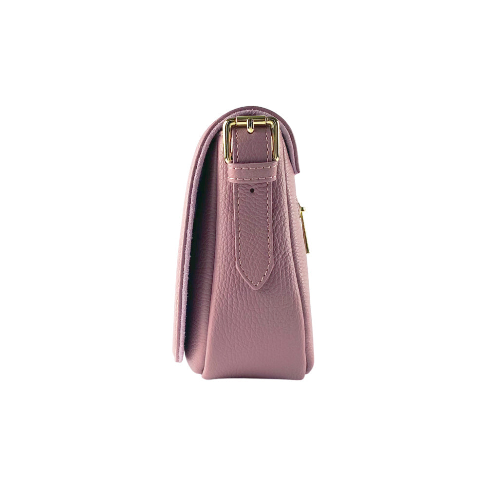 RB1002AZ | Borsa a Tracolla  in Vera Pelle Made in Italy con Tracolla removibile in pelle e attacchi con fibbie in metallo Oro Lucido - Colore Rosa Antico - Dimensioni: cm 26 x 20 x 10-2