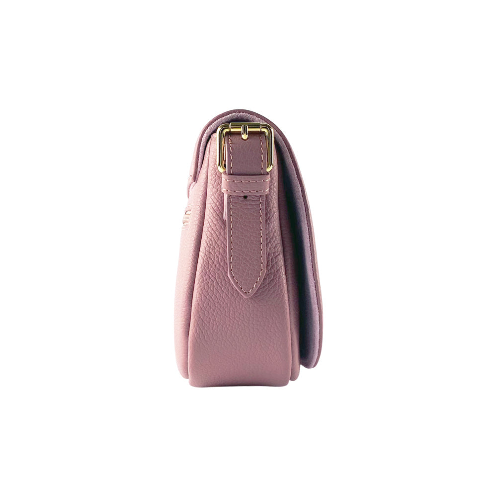 RB1002AZ | Borsa a Tracolla  in Vera Pelle Made in Italy con Tracolla removibile in pelle e attacchi con fibbie in metallo Oro Lucido - Colore Rosa Antico - Dimensioni: cm 26 x 20 x 10-3