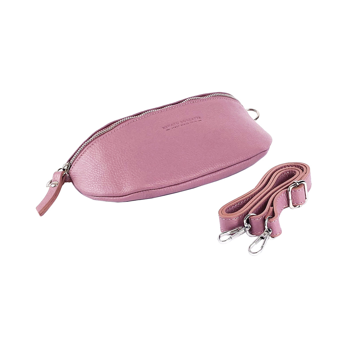 Sac banane en cuir véritable Made in Italy RB1015AZ – rose antique, 24 x 14 x 7 cm