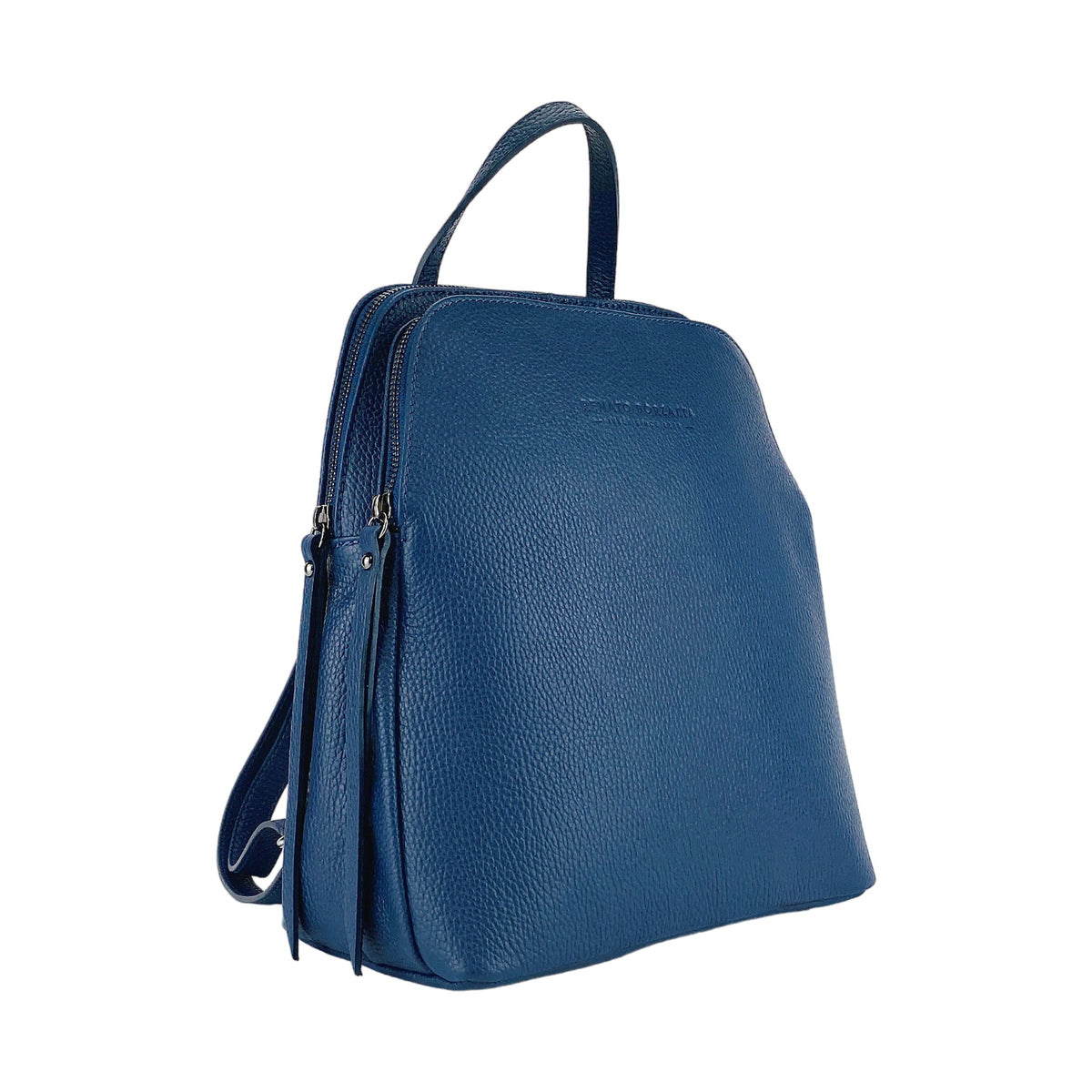 Sac à dos femme double compartiment en cuir véritable Made in Italy RB1018D – bleu, 26 x 30 x 14,5 cm