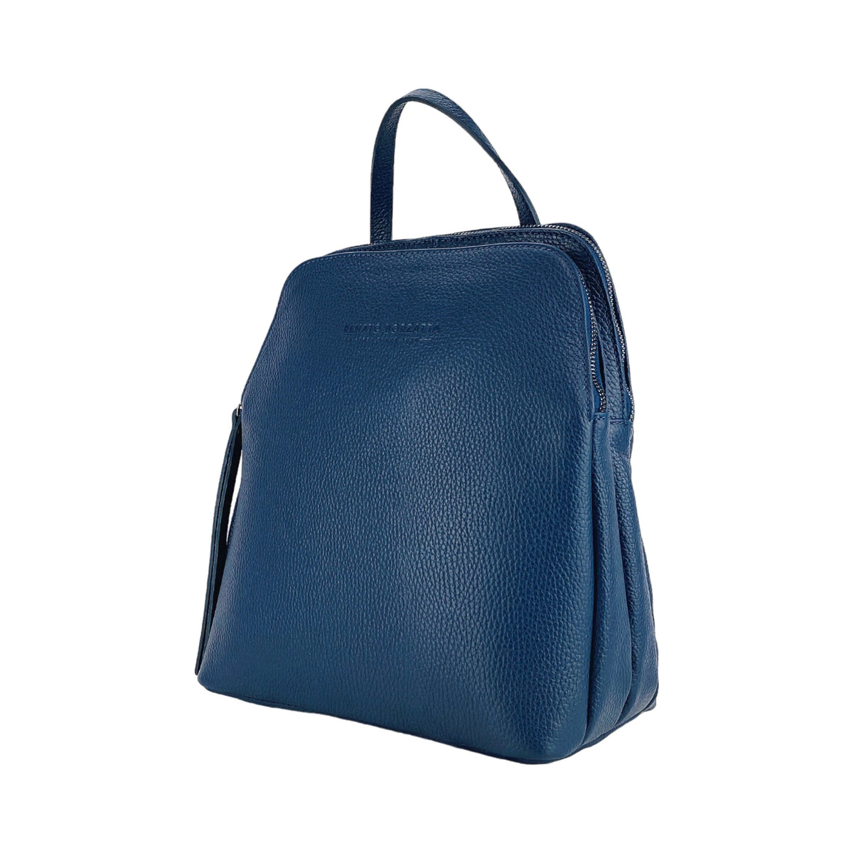 Sac à dos femme double compartiment en cuir véritable Made in Italy RB1018D – bleu, 26 x 30 x 14,5 cm