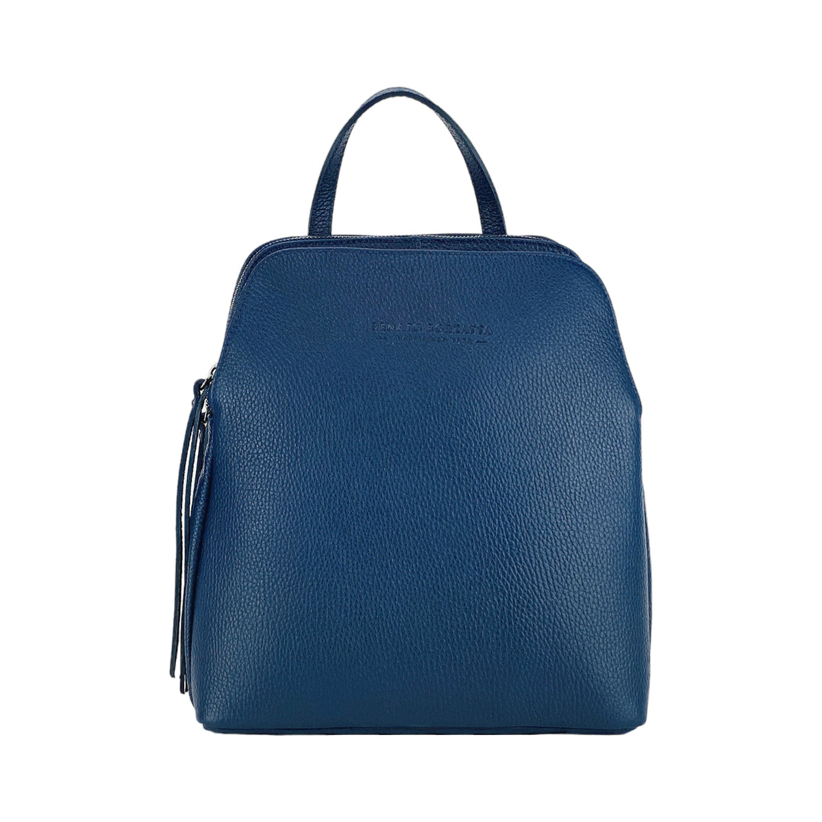 Sac à dos femme double compartiment en cuir véritable Made in Italy RB1018D – bleu, 26 x 30 x 14,5 cm