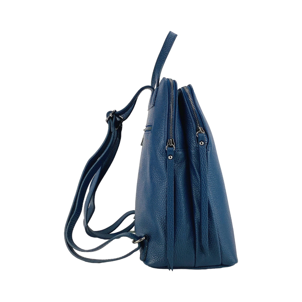 Sac à dos femme double compartiment en cuir véritable Made in Italy RB1018D – bleu, 26 x 30 x 14,5 cm