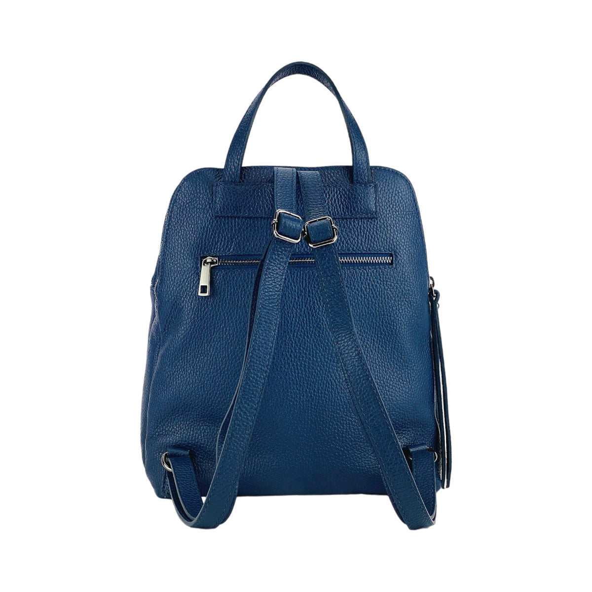 Sac à dos femme double compartiment en cuir véritable Made in Italy RB1018D – bleu, 26 x 30 x 14,5 cm