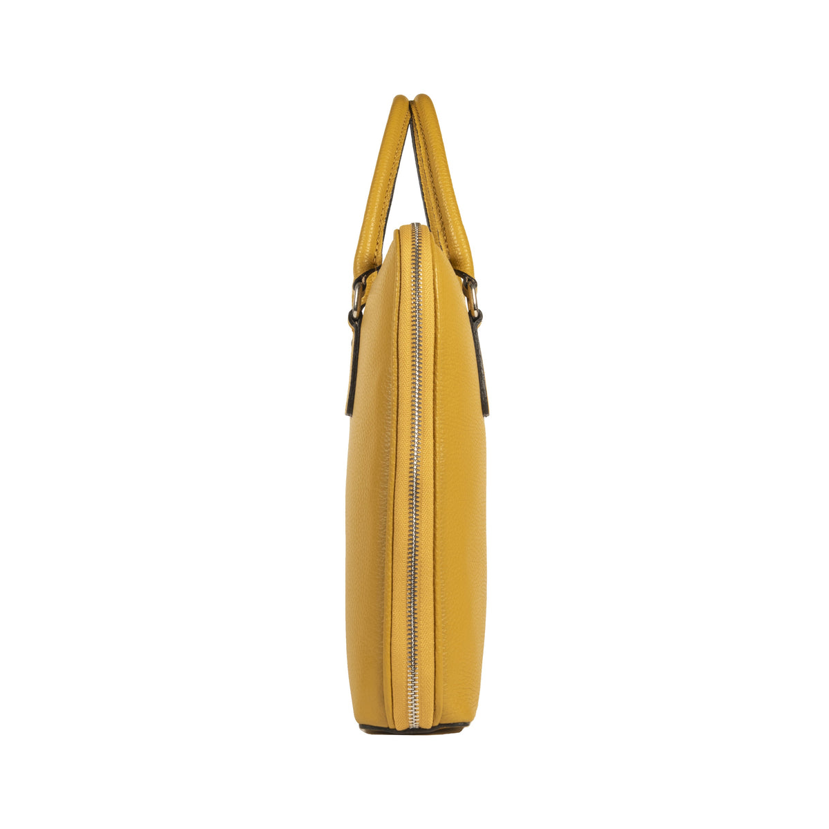 RB1019AR | Made in Italy Genuine Leather Unisex Business Briefcase with removable shoulder strap. Shiny Nickel metal snap hook attachments - Mustard color - Dimensions: cm 37 x 29 x 6.5