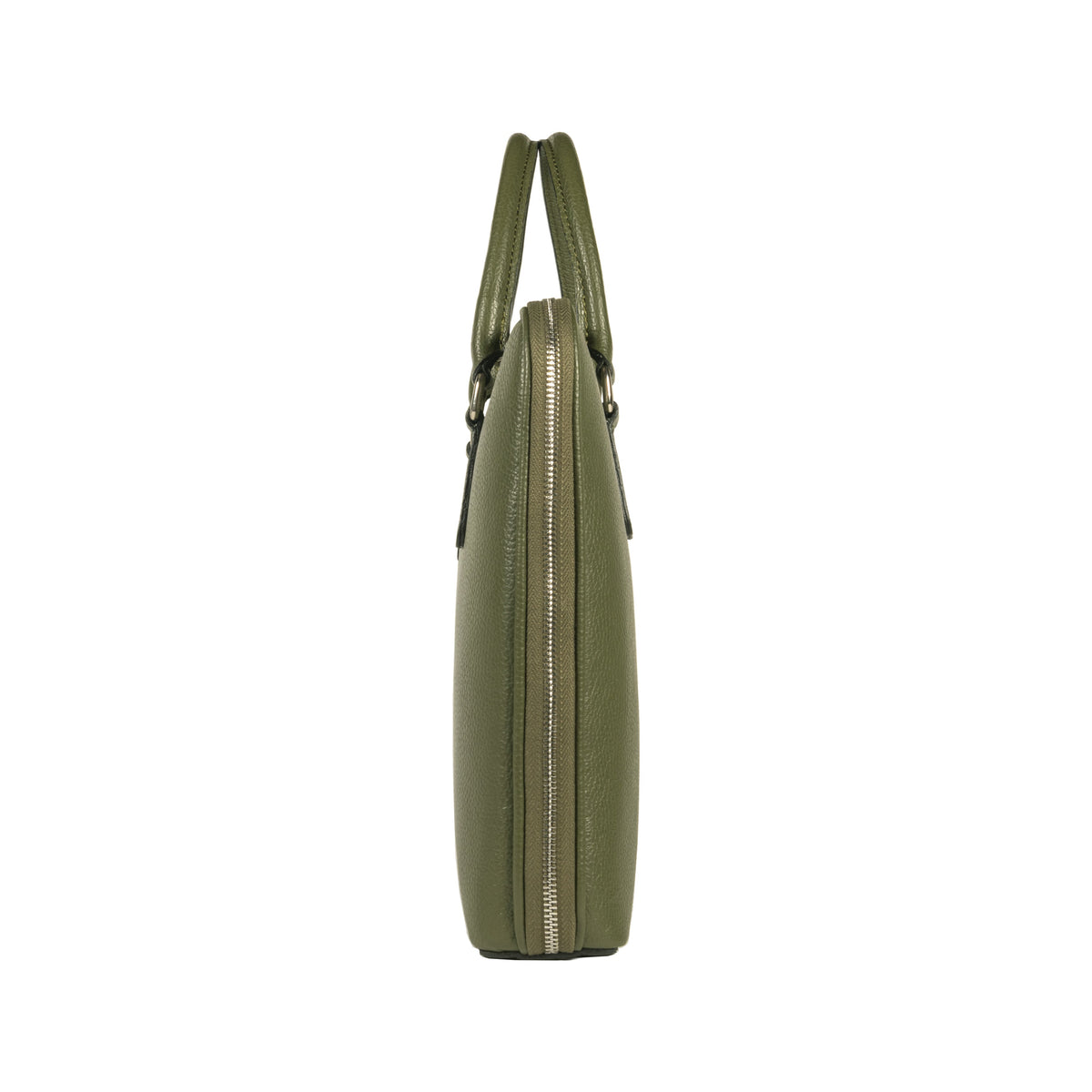 RB1019E | Made in Italy Genuine Leather Unisex Business Briefcase with removable shoulder strap. Polished Nickel metal snap hook attachments - Green color - Dimensions: cm 37 x 29 x 6.5