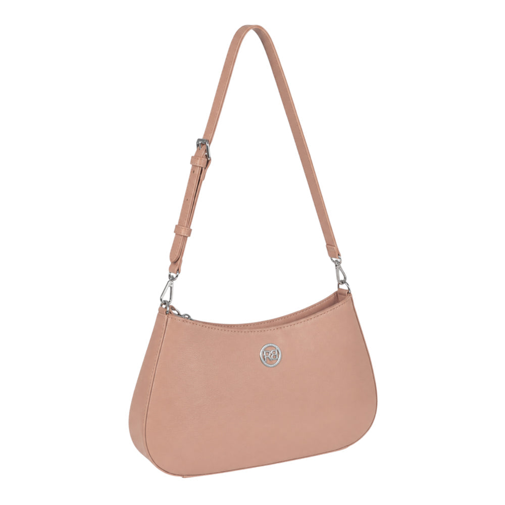 RB1036AU | LARA Women's Hobo Bag in Genuine Saffiano Leather Made in Italy. Color: Powder