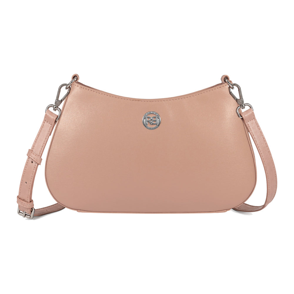 RB1036AU | LARA Women's Hobo Bag in Genuine Saffiano Leather Made in Italy. Color: Powder