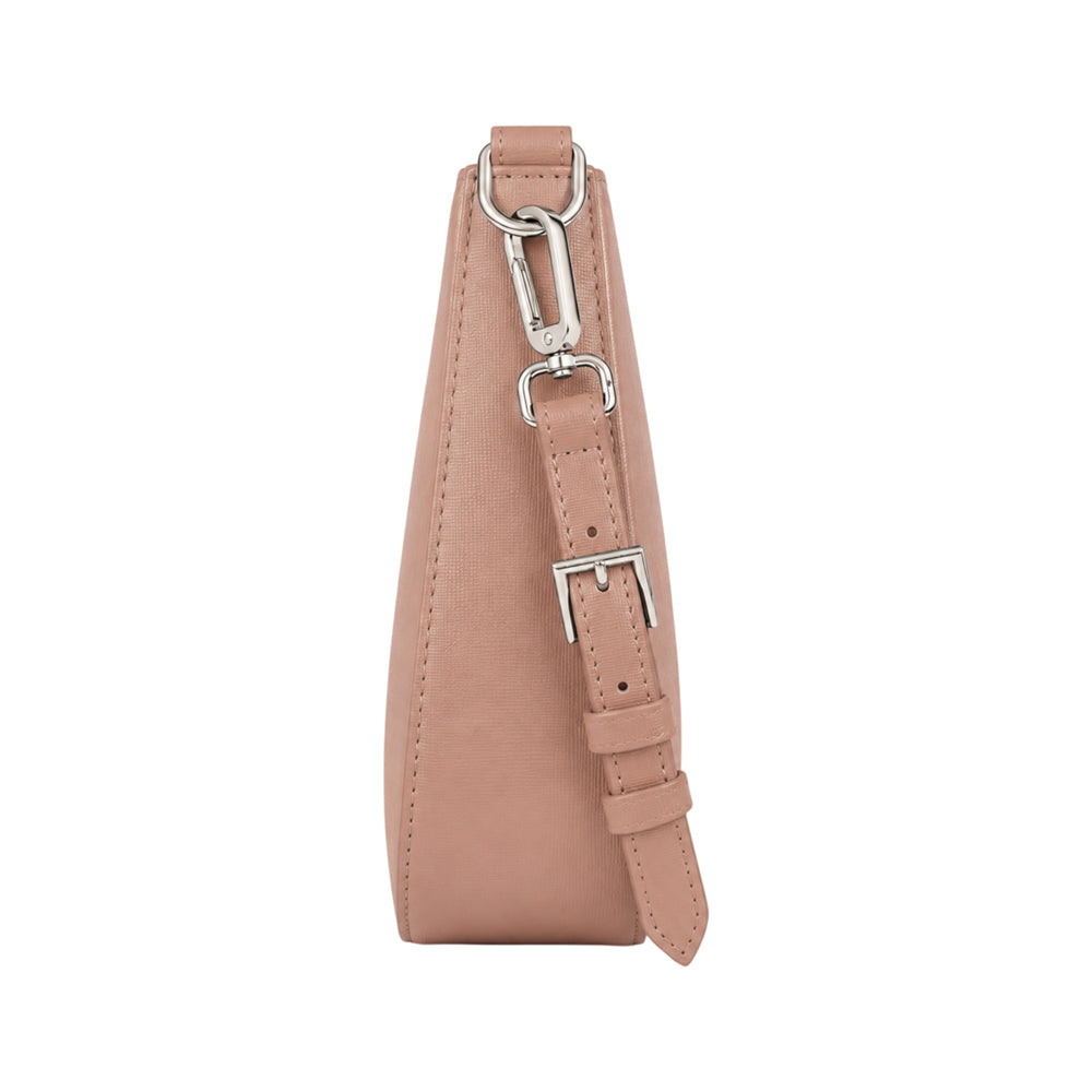 RB1036AU | LARA Women's Hobo Bag in Genuine Saffiano Leather Made in Italy. Color: Powder
