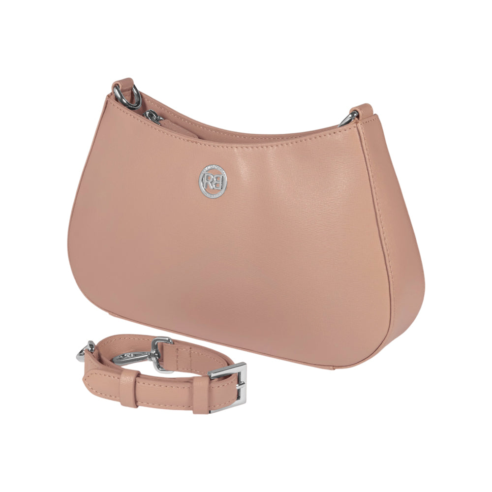 RB1036AU | LARA Women's Hobo Bag in Genuine Saffiano Leather Made in Italy. Color: Powder